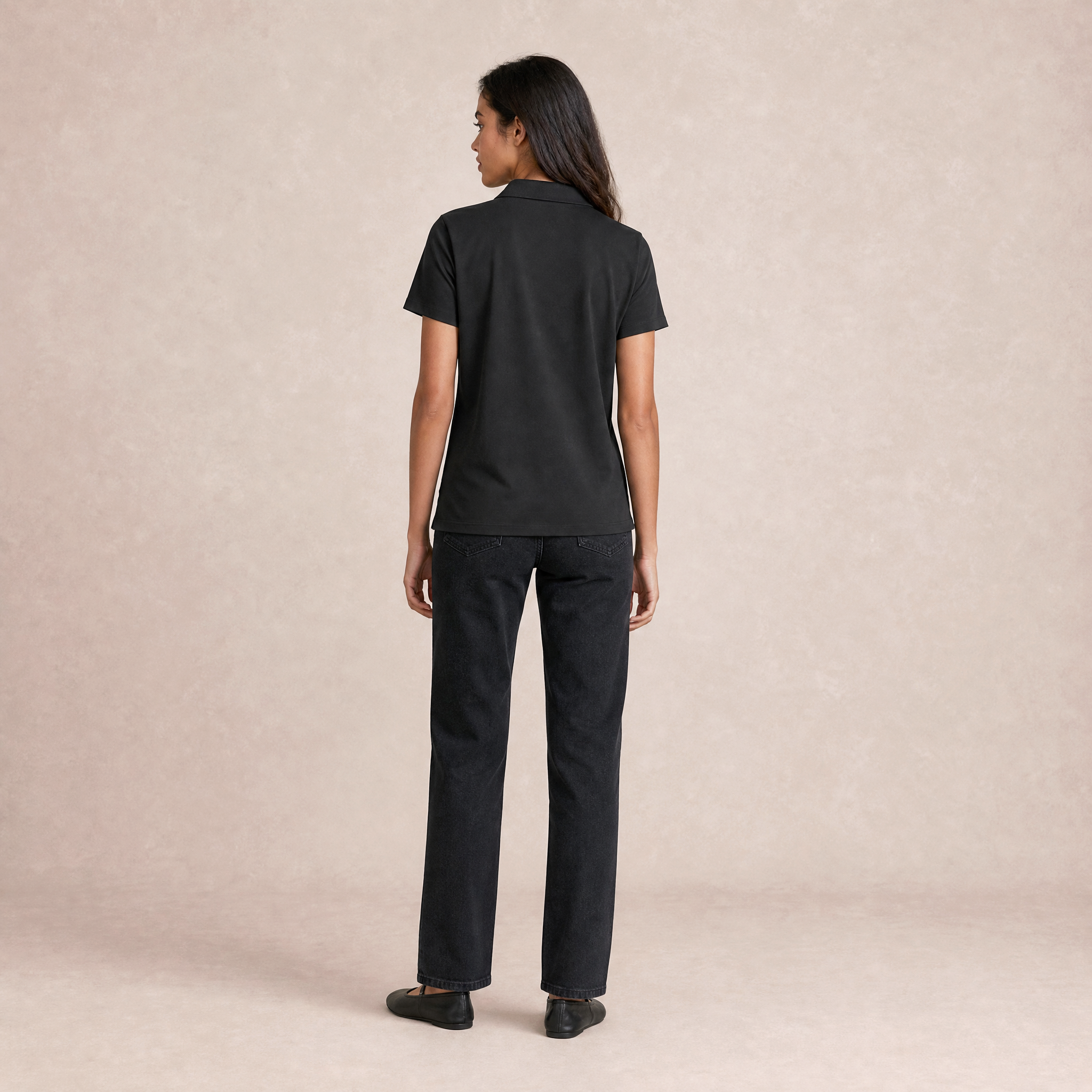 Women's Black Pima Polo