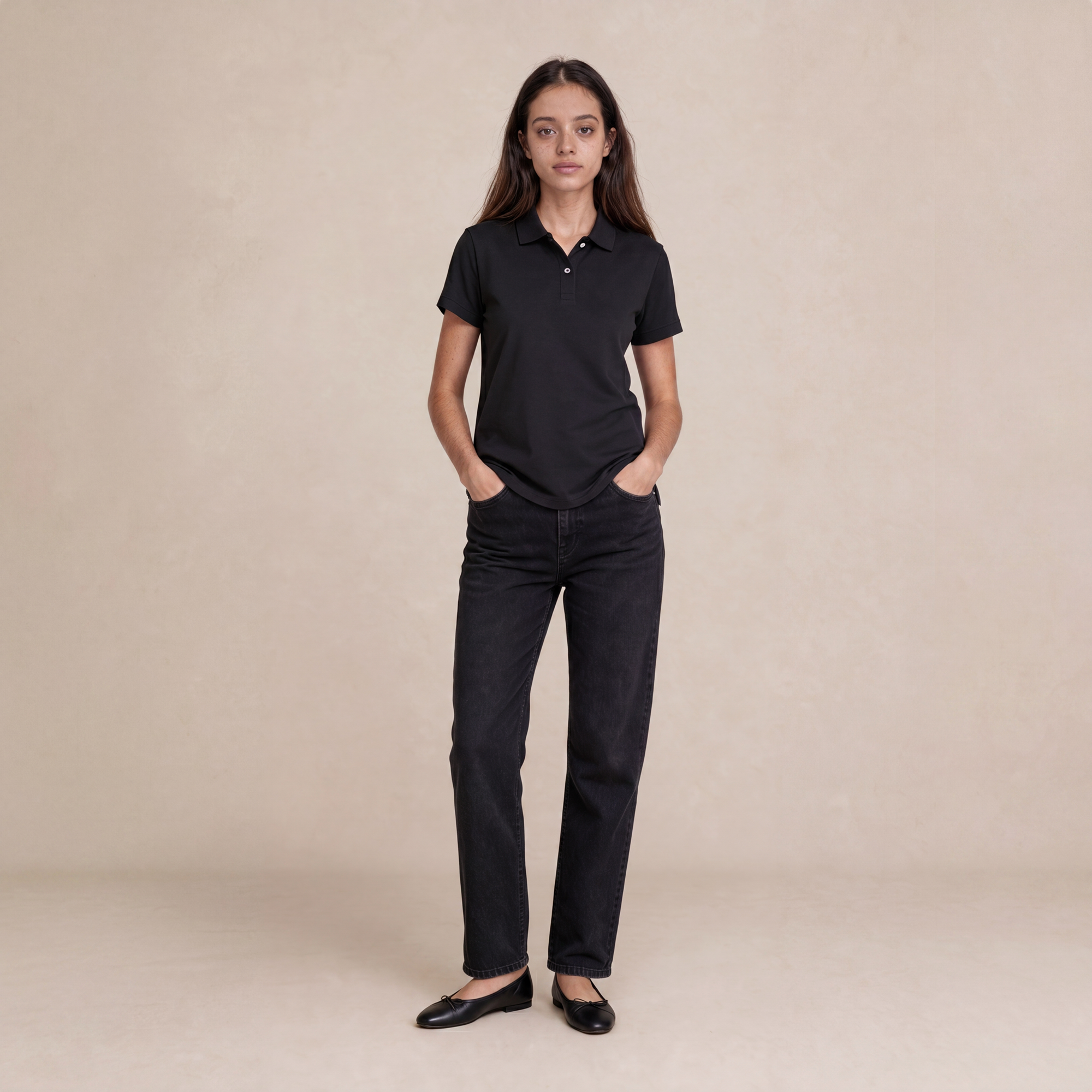 Women's Black Pima Polo